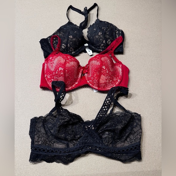Adore Me Red and Black Lace Bras Intimates Collection - Picture 1 of 12